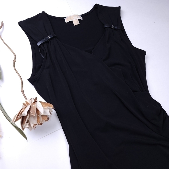 🔴 Michael Kors Black Poly Rouged Side Slip Dress sz S - Picture 5 of 7